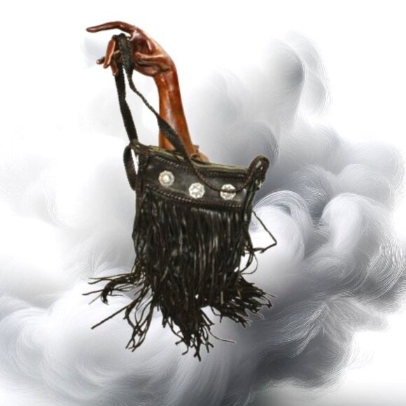 Ren Ellis Chocolate Renegade Long Fringe Silver Concho Detail Shoulder B… - Picture 1 of 5